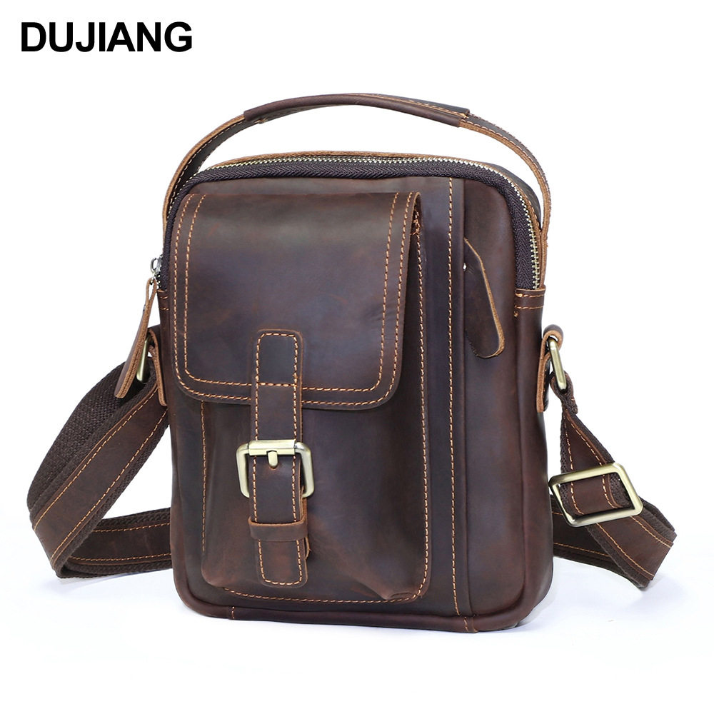 新款男士挎包小方包男款疯马皮男单肩包斜挎真皮男包男士斜挎包