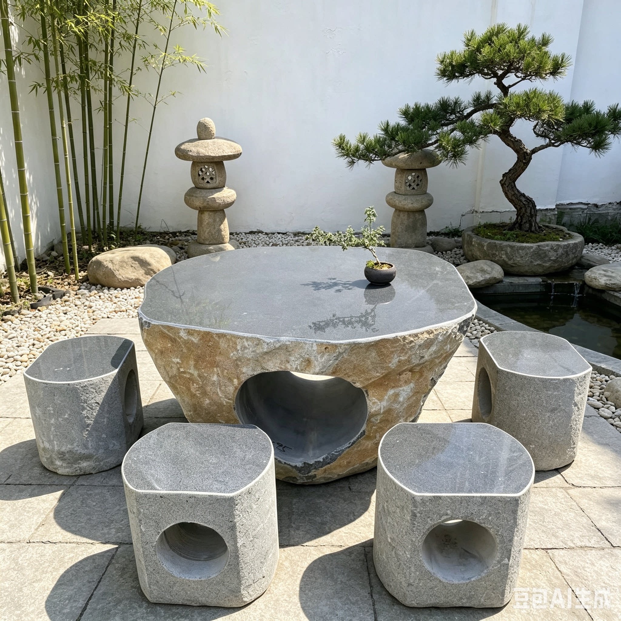 石桌石凳青石花园庭院石头石椅院桌茶台桌椅公园桌桌户外院别墅