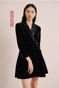 2023早秋新款 连衣裙1C63305030 高端定制星河钉钻丝绒小黑裙西装