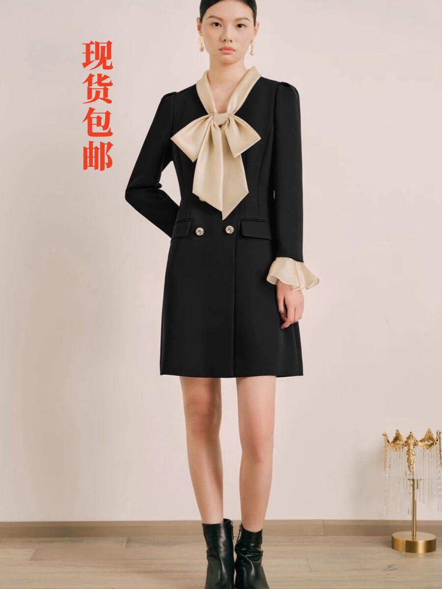 商场同款春季新品高端定制流光纱蝴蝶系领连衣裙女1C64105410
