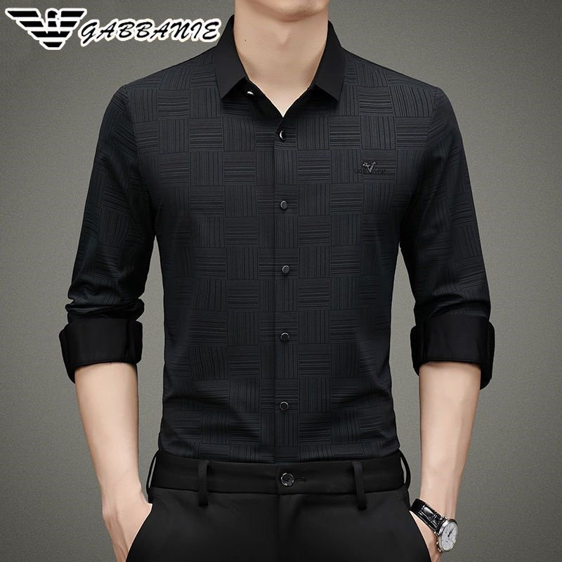 正品意大利品牌高档无痕长袖男士衬衫春秋季免烫时尚宽松打底寸衣