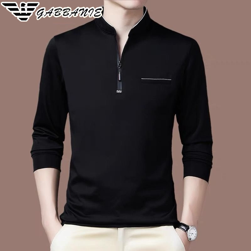 正品意大利男士长袖立领t恤高端商务休闲棉卫衣春装新款打底衫潮