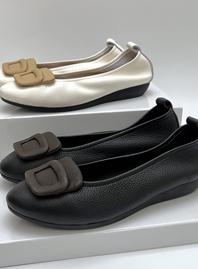 柜雅氏女鞋真皮柔软舒适平底鞋软面软底搭扣低跟浅口头层牛皮单鞋