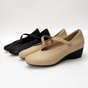 柜雅氏女鞋柔软舒适单鞋中跟真皮新款妈妈鞋软面软底坡跟工作皮鞋