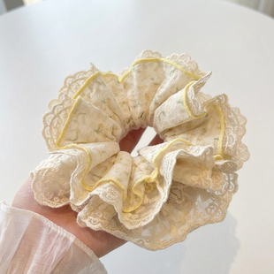 韩系奶油黄蕾丝花朵大肠发圈女耐用头绳多层小蛮腰小清新头花皮筋