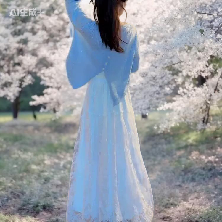 独特漂亮早秋套装后背设计感针织上衣蕾丝半身裙气质女神范两件套