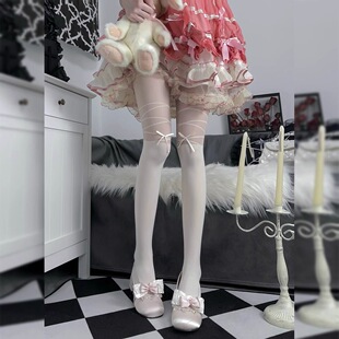 春夏日系少女蝴蝶结白色丝袜薄纯欲黑丝美腿性感个性显瘦连裤袜女