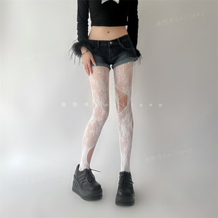 夏千禧辣妹不规则网袜纯欲黑丝美腿jk制服袜显瘦甜辣少女连裤袜子