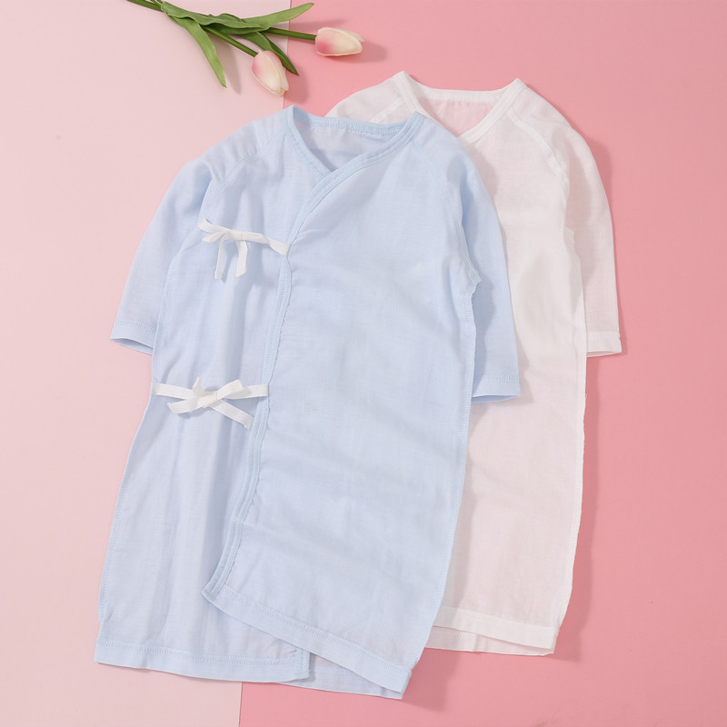 初生和尚服夏季薄款新生儿纯棉无骨睡袍纱布侧开浴袍斜襟系带睡衣