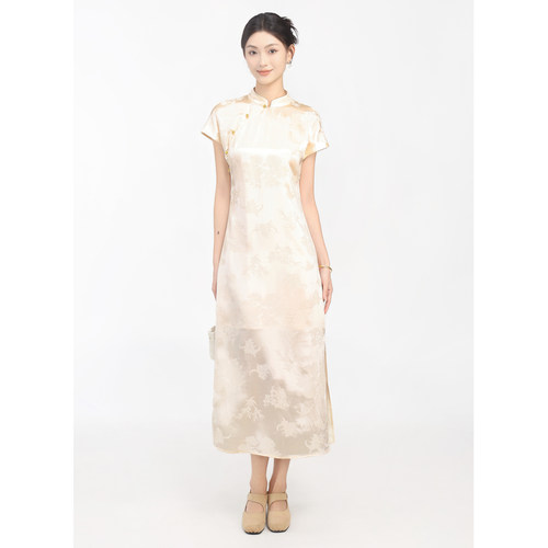 JINYU矜羽【得闲】新中式桑蚕丝冠乐绉旗袍连衣裙