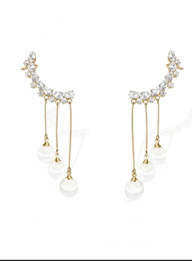 JINYU矜羽 月牙珍珠流苏耳环女轻奢高级感气质耳钉瘦脸耳饰