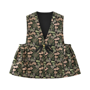 国潮祥云瑞兽纹荷叶摆无袖 重工宋锦马甲女 坎肩 墨麟 JINYU矜羽