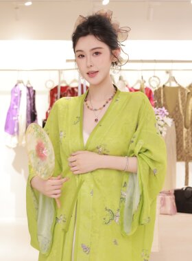 JINYU矜羽【花间序2】 李德喜喷绘罗禅意新中式上衣老钱风褶衣女