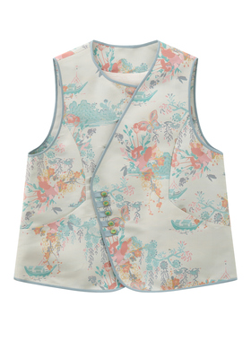 JINYU矜羽【江花】非遗宋锦山水画新中式斜襟马甲上衣