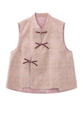 JINYU矜羽【锦霏】非遗宋锦宝相花纹老钱风新中式斜襟马甲上衣