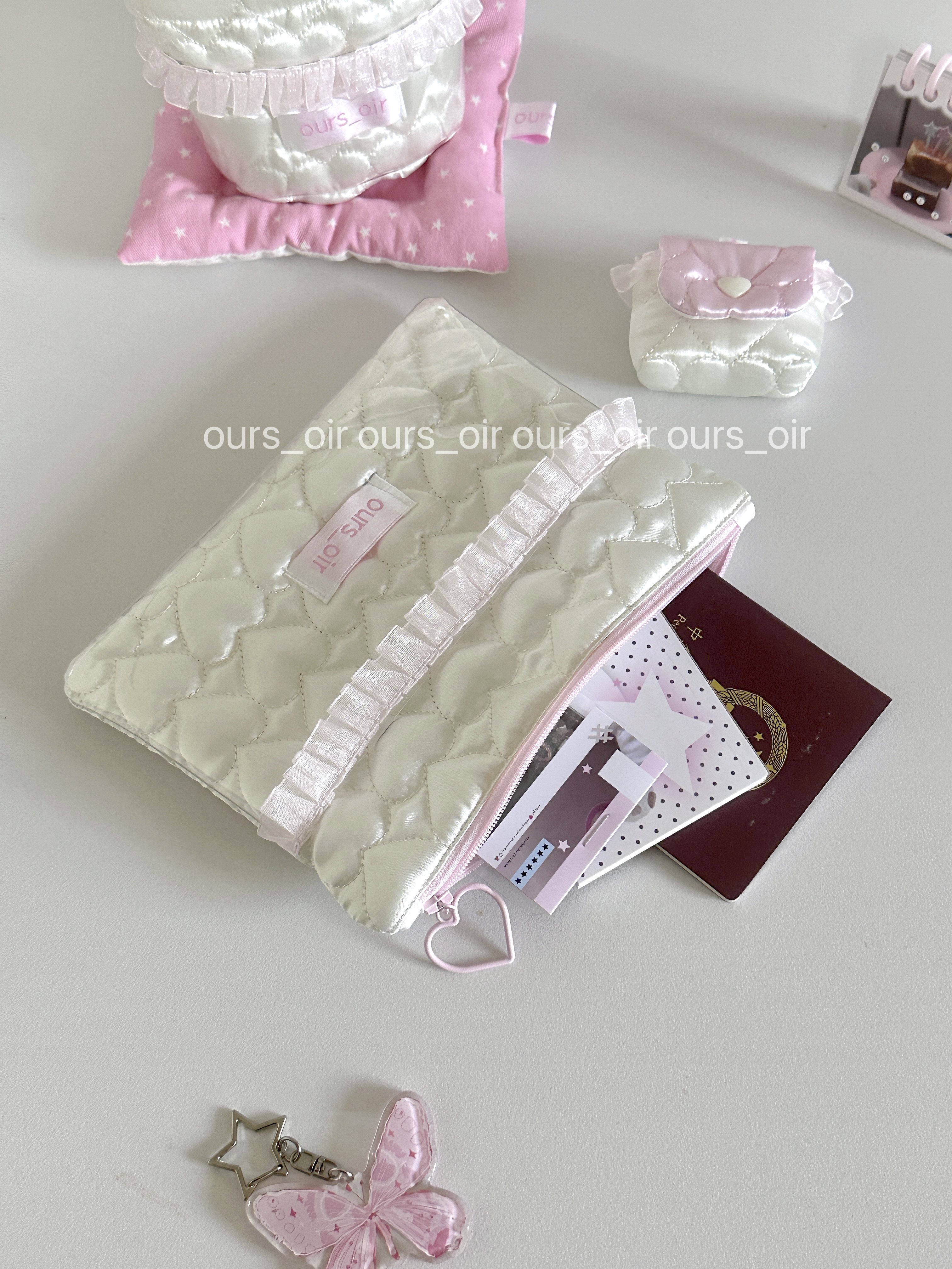 thumbnail for ours_oir|Satin love ballet girl ins handmade makeup bag carry-on storage bag Korean girl