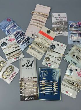 scunci金属发夹波浪长夹双行夹珍珠BB夹子镶钻掰卡果冻发夹欧美单