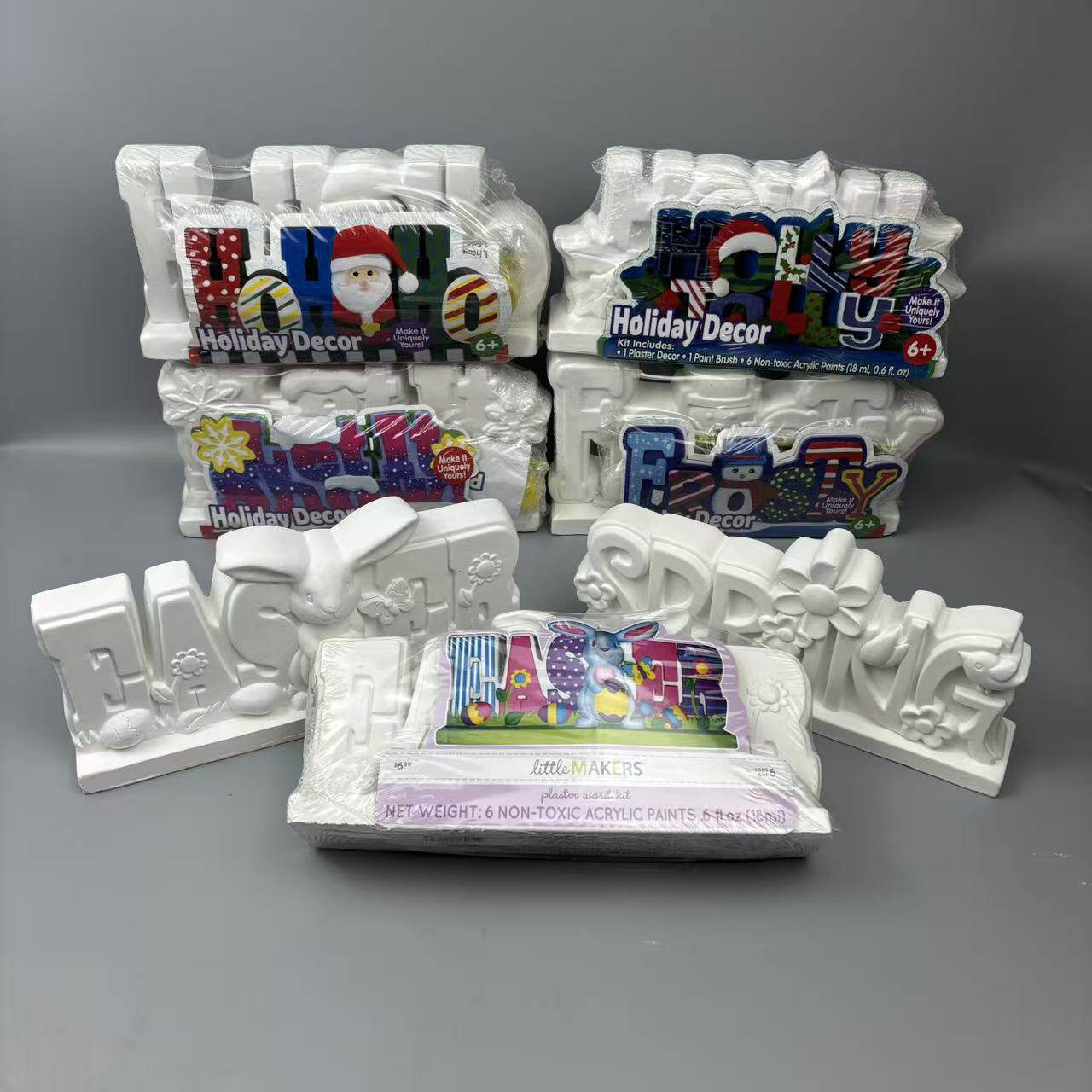 外单儿童涂色玩具石膏彩绘万圣节圣诞节雪人白胚白模填色