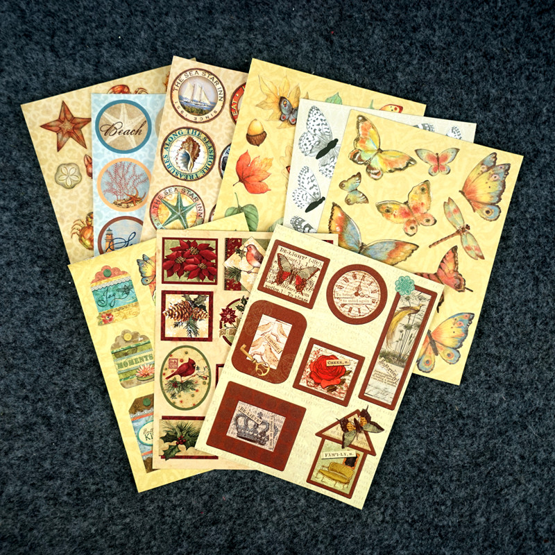 外单艺术手绘贴纸手账封面装饰贴画礼物标签海洋虫鸟系列3张价