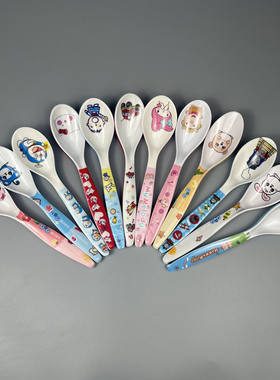 儿童勺子密胺勺子美耐皿防摔卡通勺子可爱套装儿童宝宝吃饭用