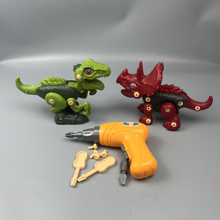 恐龙玩具三角龙迅猛龙电动拧螺丝组装儿童手工玩具