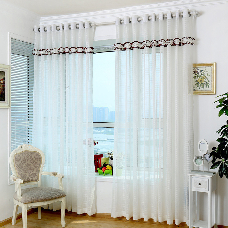 定制现代奢华高档格子棉麻纱帘成品客厅卧室落地窗帘布料现代简约