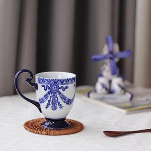 外单中式 复古青花系列陶瓷马克杯高脚茶杯咖啡杯水杯