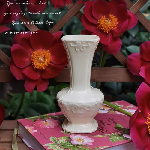 法式陶瓷花瓶 简约欧式浮雕客厅摆件装饰品 插花鲜花干花瓶高级感