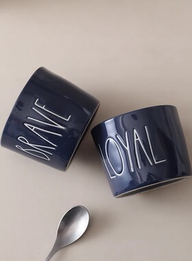 RD蓝色小碗布丁碗简约字母舒芙蕾烤盅炖汤甜品碗布丁杯烤碗小吃碗