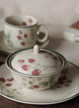 英国vintage中古釉下彩微波炉碗高颜值碟红树莓raspberry炖盅盖碗