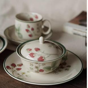 英国vintage中古釉下彩微波炉碗高颜值碟红树莓raspberry炖盅盖碗