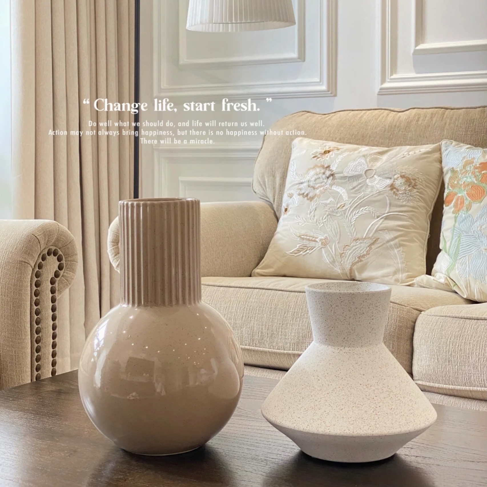 创意法式复古白色陶瓷花瓶摆件客厅插花简约轻奢高级感家居装饰品