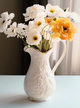 lenox平替花鸟水壶花瓶浮雕艺术花瓶高级感小众奶油色花瓶带礼盒