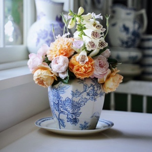 新中式青花瓷陶瓷花瓶景德镇轻奢高级感复古中古摆件客厅插花冬青