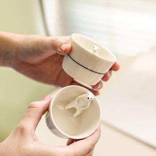 高颜值超萌可爱送女生实用礼物浮雕陶瓷器迷你酒杯清酒杯浮雕小杯