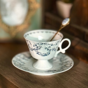 春辰元青花咖啡杯碟套装景德镇手作陶瓷拿铁拉花杯复古高温釉下彩