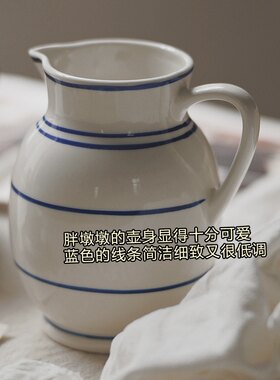 花瓶复做旧简约手绘釉下彩创意家居装饰品摆件工艺样板间装饰水壶