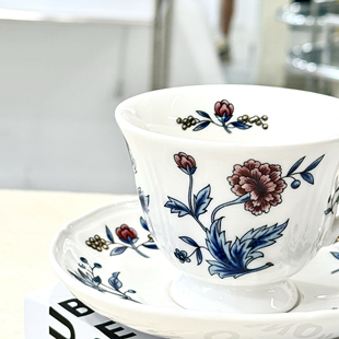 新款法式复古法瓷摄政系蓝色花束陶瓷下午茶杯碟套装咖啡杯子杯碟