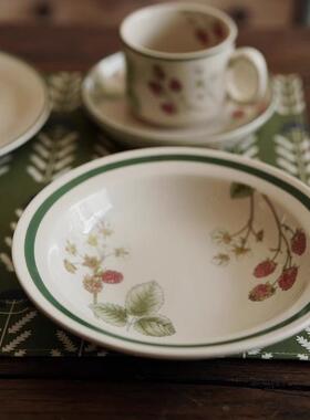 VTulip英国vintage中古Wed釉下彩红树莓餐盘 深盘酸奶碗甜品盘