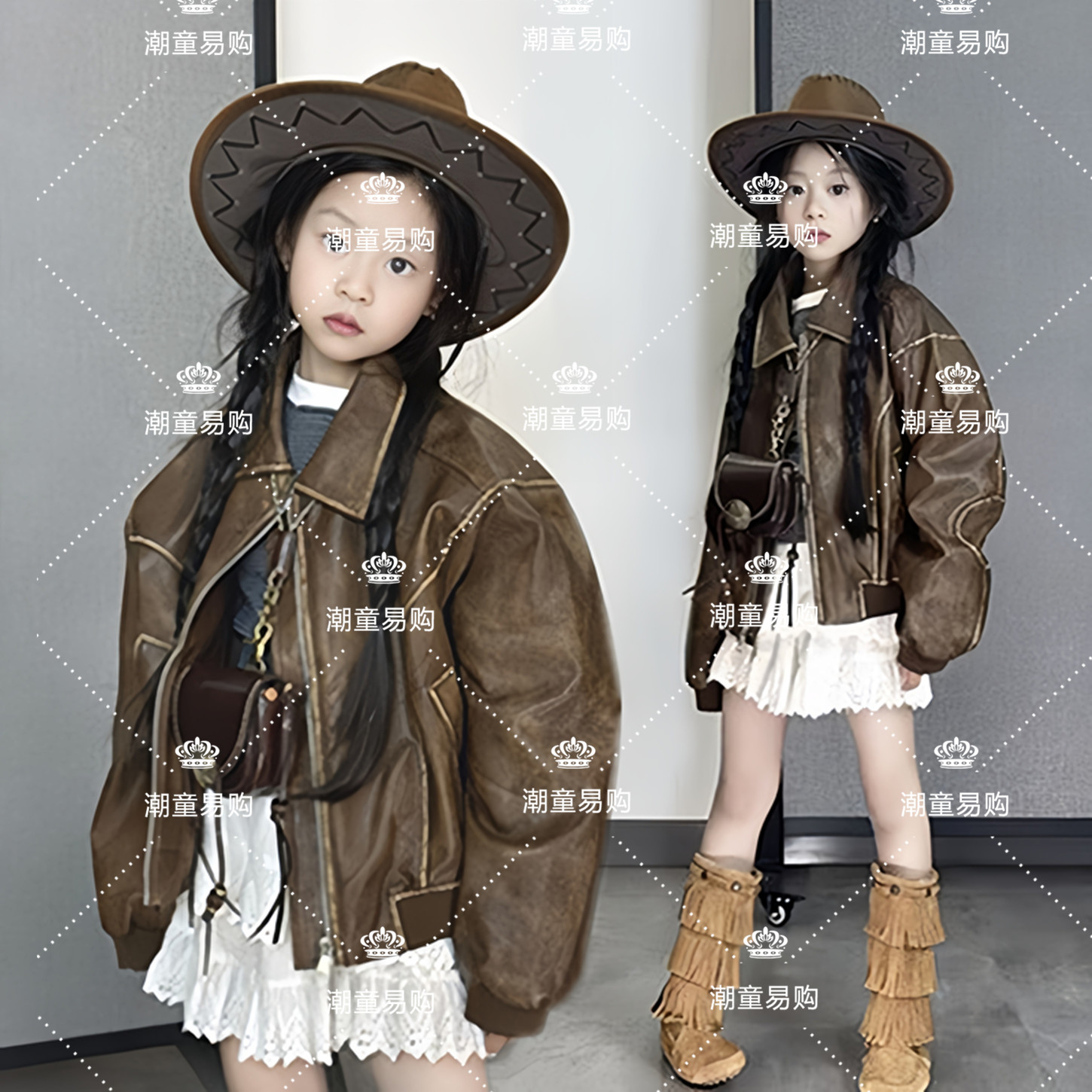 儿童复古风皮衣走秀摄影写真潮服