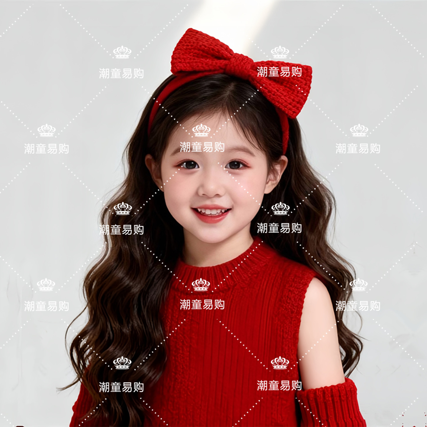 女童圣诞红色毛衣主题摄影写真服