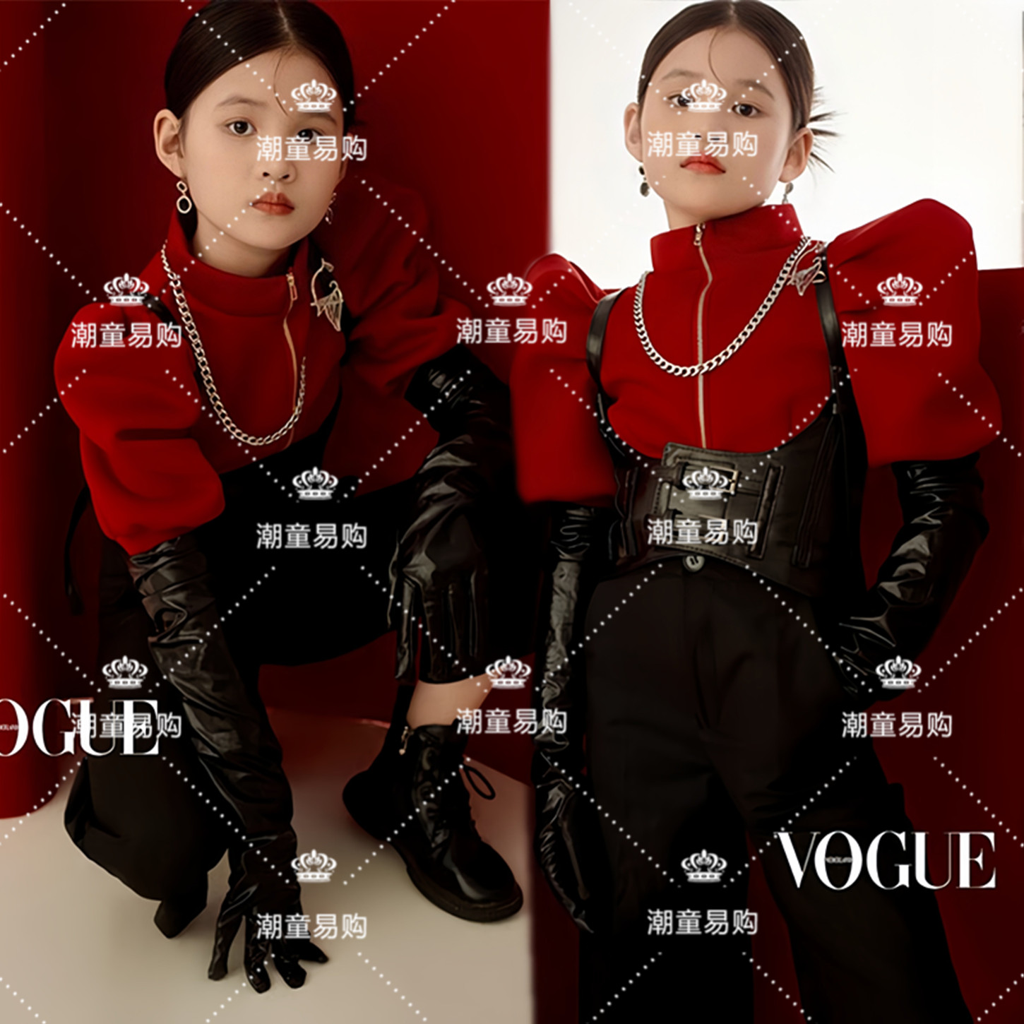 女童红色主题摄影写真走秀潮服装