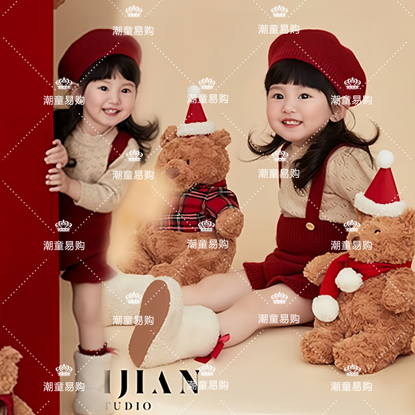女童新年圣诞吊带裤毛衣主题写真