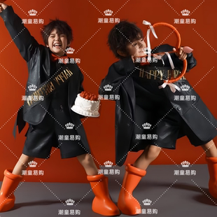 儿童皮衣机车潮服主题写真男童舞台表演幼儿园T台走秀模特演出服