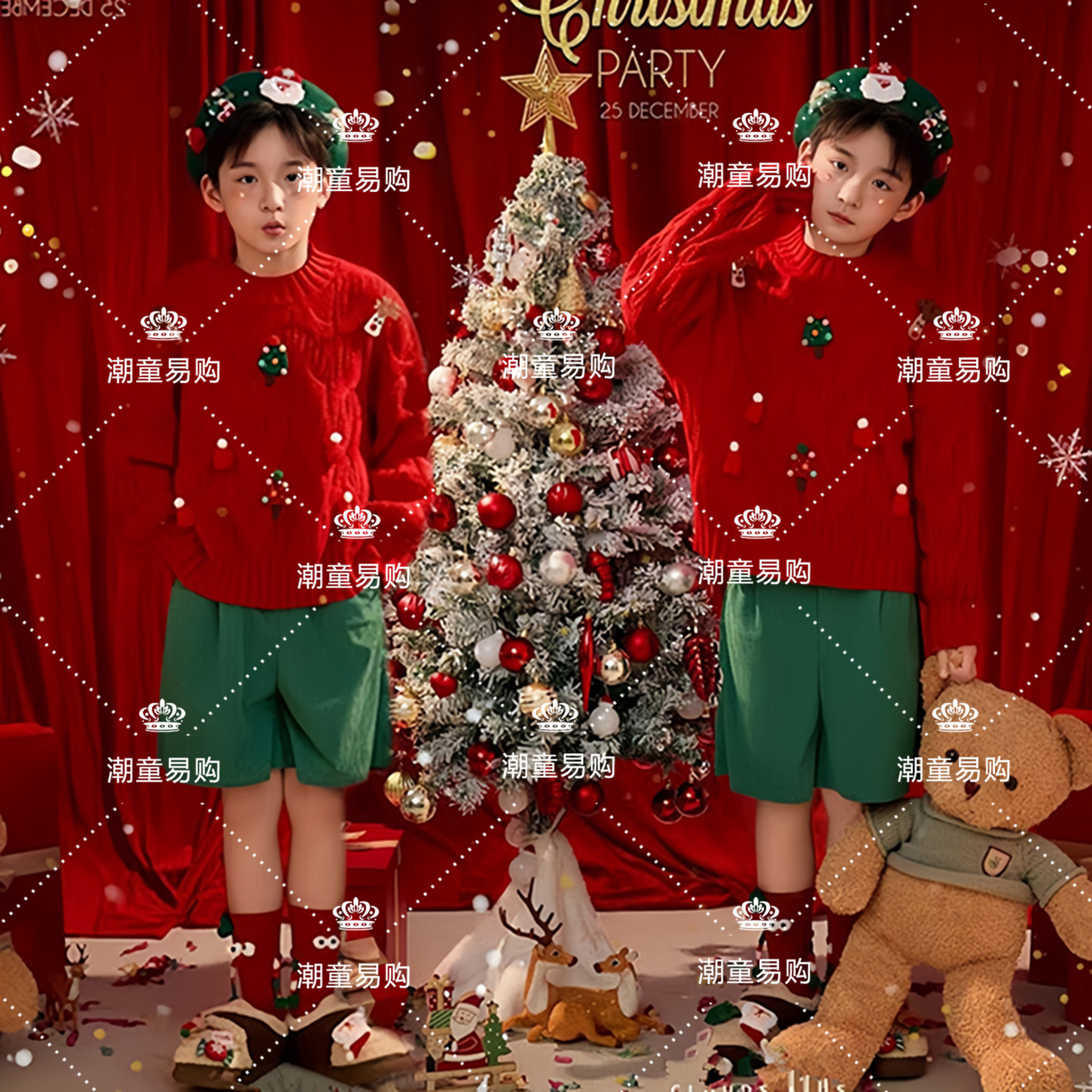 男童新年圣诞毛衣主题写真演出服