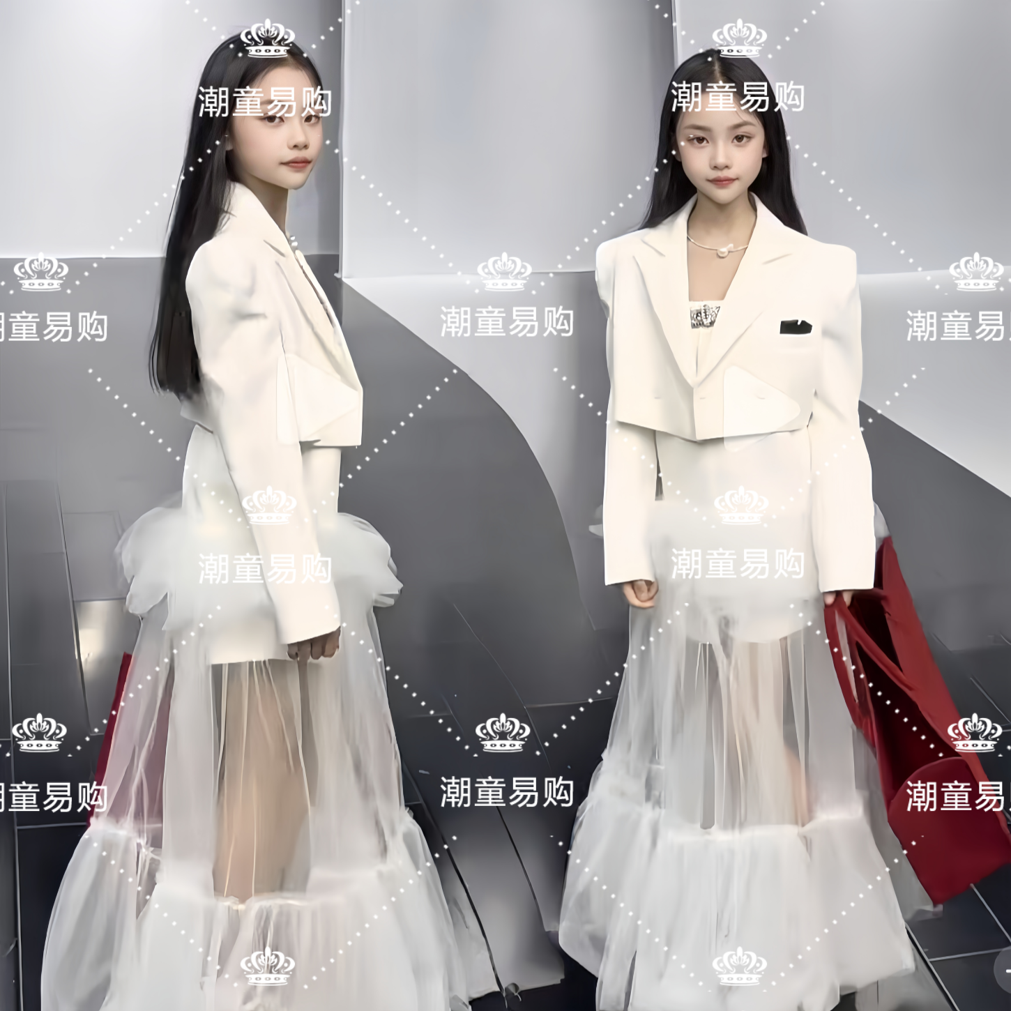 儿童模卡白色主题舞台走秀模特大赛个性演出服女童摄影写真潮服装