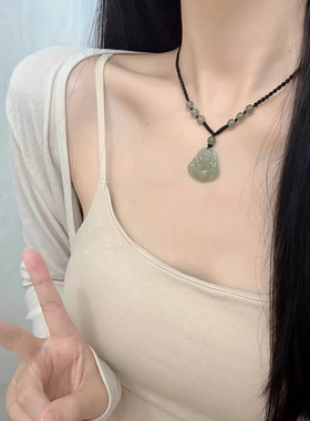 和田玉大肚佛项链高级青海玉石弥勒佛吊坠玉坠编织挂绳女生日礼物