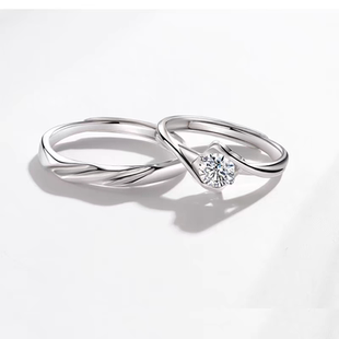 999纯银情侣一对戒指环小众设计感开口可调节生日礼物送女友刻字