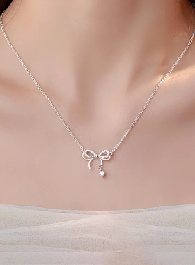 999足银蝴蝶结项链女士2025新款夏季轻奢小众高级感锁骨链送女友