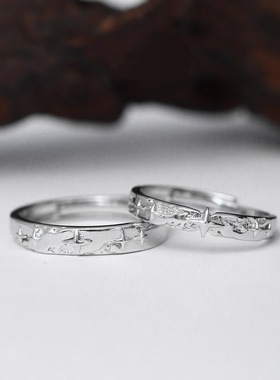 原创999足银星尘戒指素圈情侣一对戒小众设计闺蜜指环不掉色